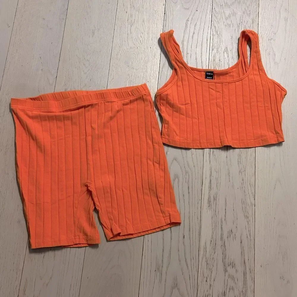 Orange Ribbed Cropped Top & Shorts Set Used Once